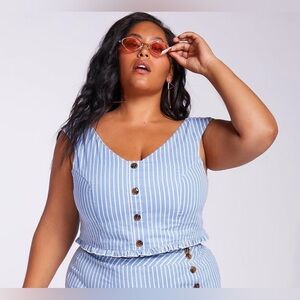 Soncy Crop Top Tank Top Blouse Blue White Stripe Plus Size 28